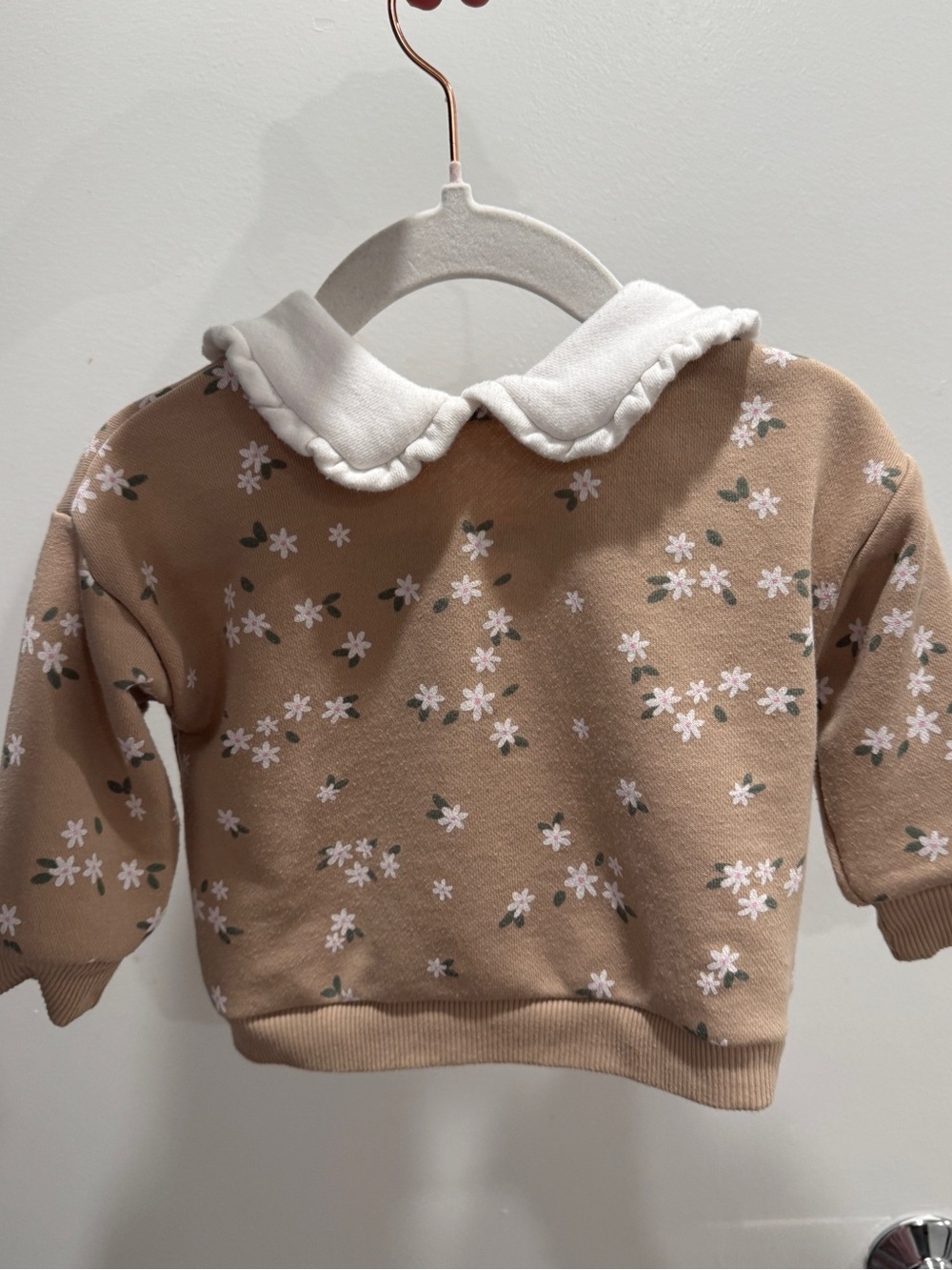 6months Baby Floral Collar Sweatshirt - Beige with White Collar